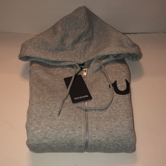NWT True Religion HEATHER GREY BUDDHA ZIP HOODIE W/BACK CAMO PRINT LOGO - Picture 5 of 13